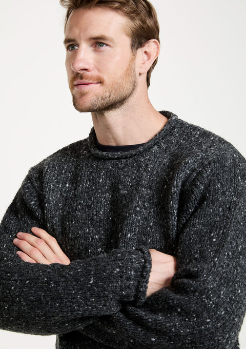 tweed,100% wool sweater, knitwear, men's sweater, roll neck jumper, aran, men's sweater, Ireland