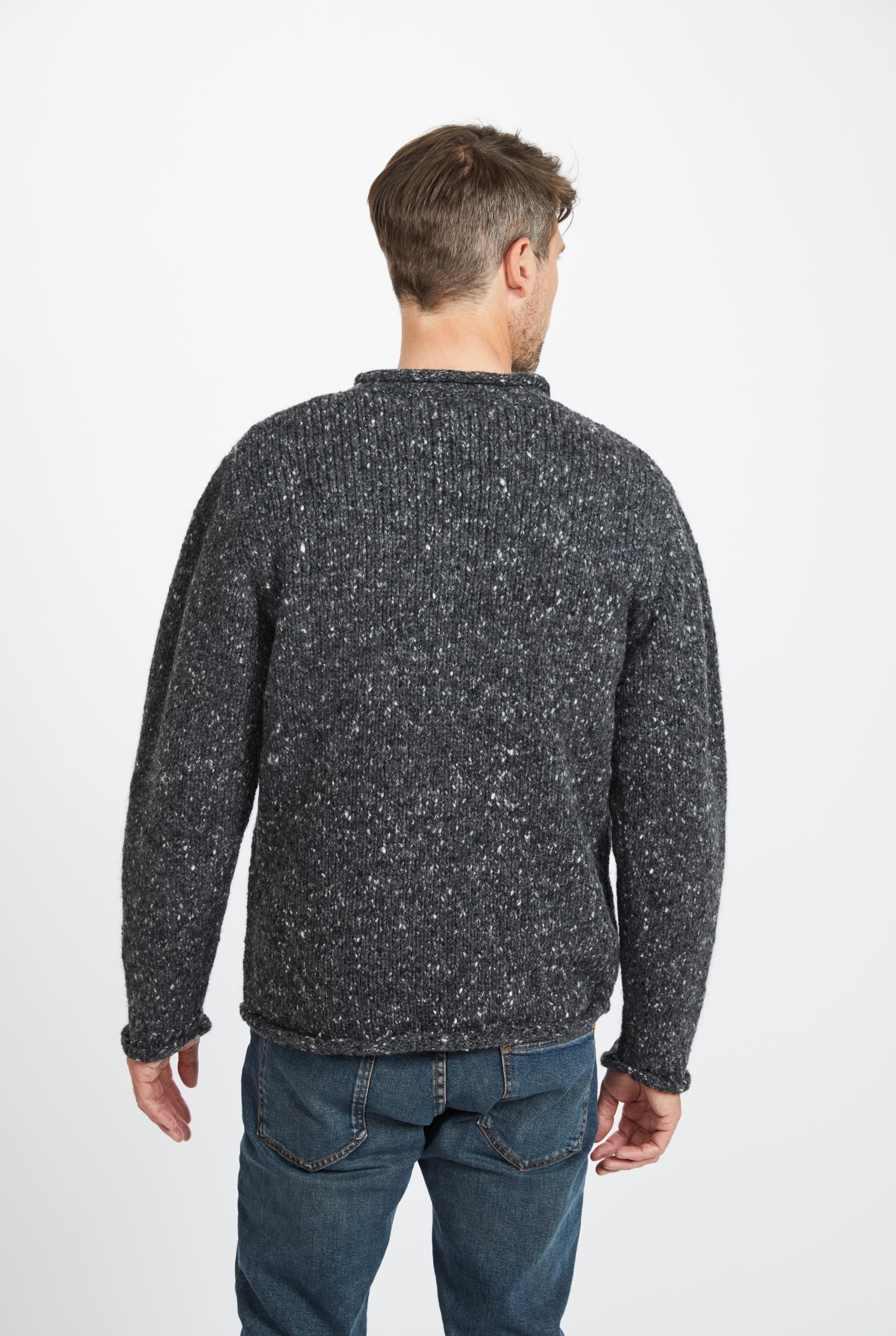 Raheen Tweed Roll Neck Mens Sweater - Grey