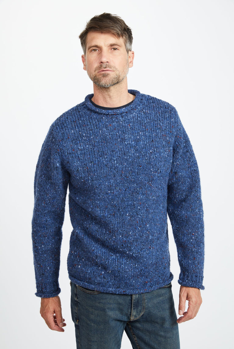 Raheen Tweed Roll Neck Mens Sweater - Denim