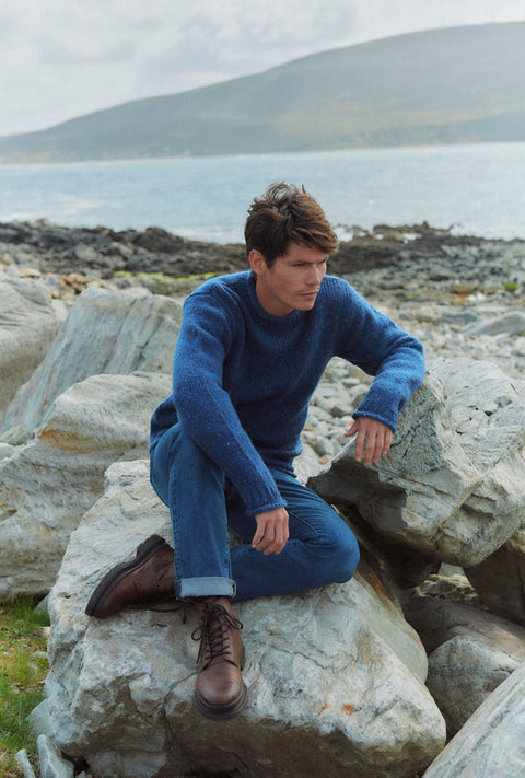 Raheen Tweed Roll Neck Mens Sweater - Denim