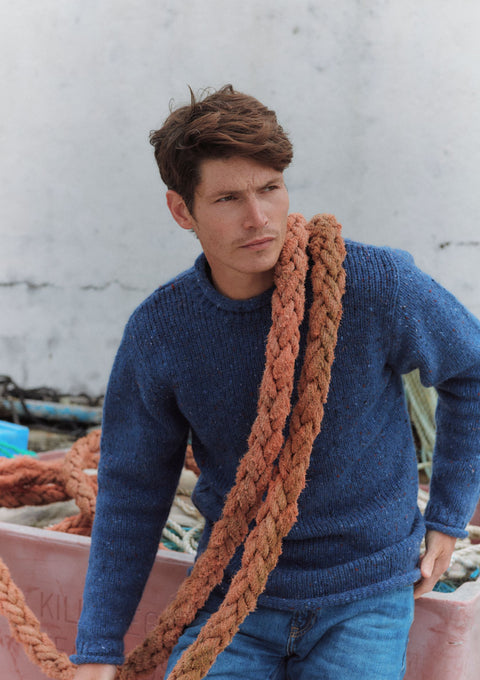 Pull col roulé en tweed Raheen pour homme - Denim