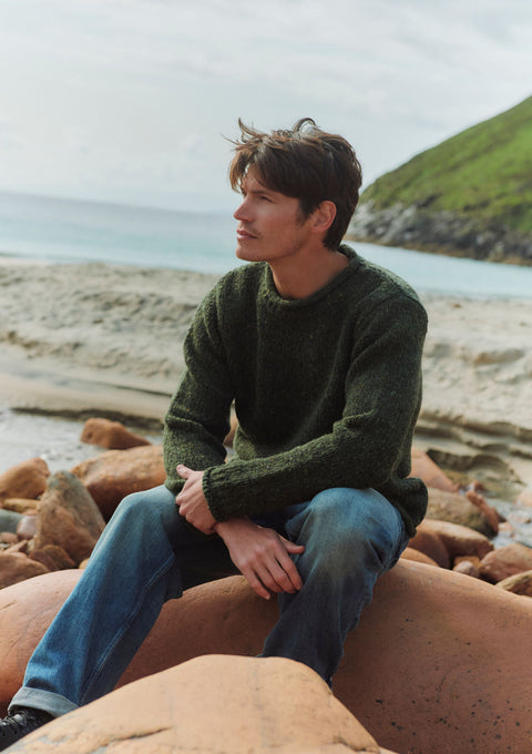 Pull col roulé en tweed Raheen pour homme - Vert