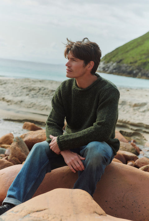 Raheen Tweed Roll Neck Mens Sweater - Green