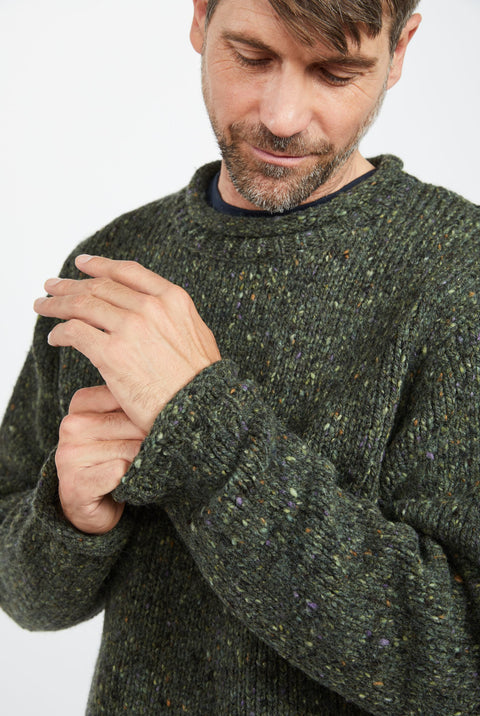 Raheen Tweed Roll Neck Mens Sweater - Green