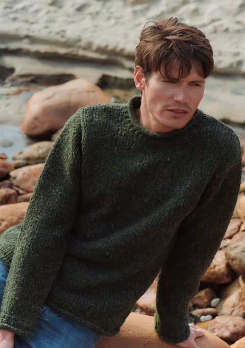 Pull col roulé en tweed Raheen pour homme - Vert