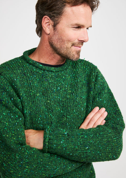 tweed,100% wool sweater, knitwear, men's sweater, roll neck jumper, aran, men's sweater,Ireland,green