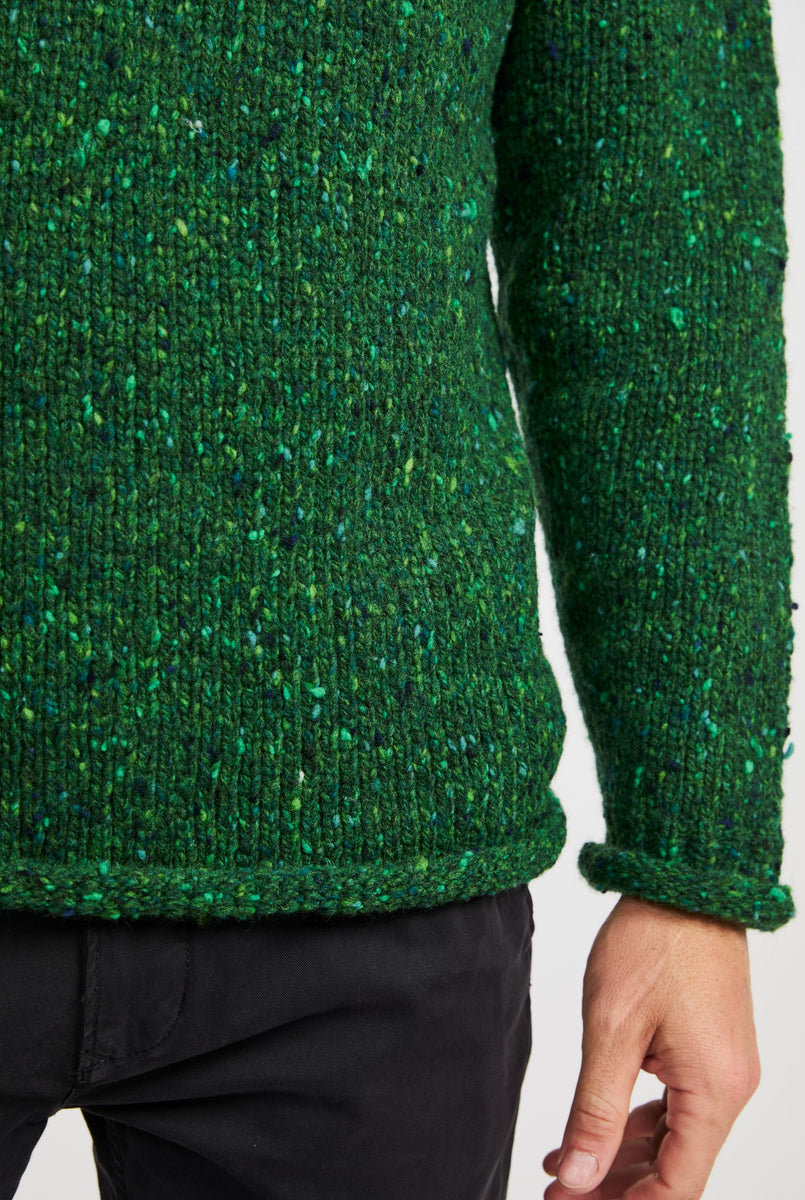 Raheen Tweed Roll Neck Mens Sweater - Bright Green