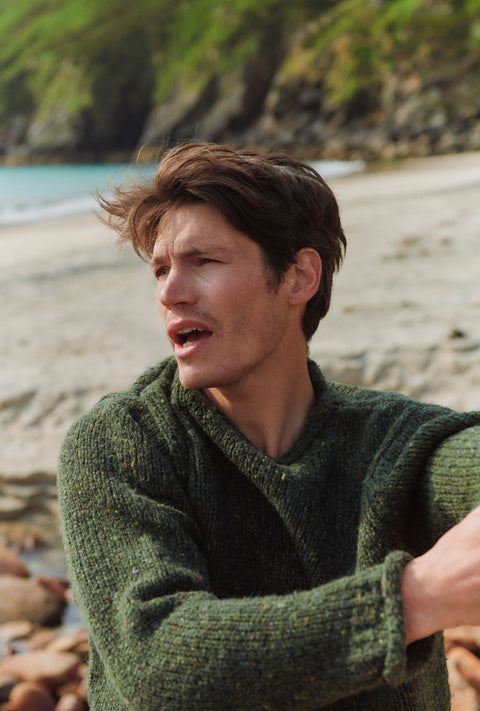 Raheen Tweed Roll Neck Mens Sweater - Green