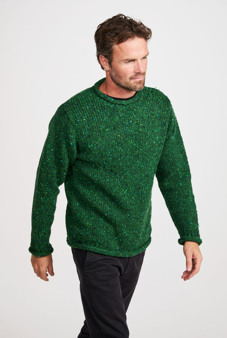 Raheen Tweed Roll Neck Mens Sweater - Bright Green