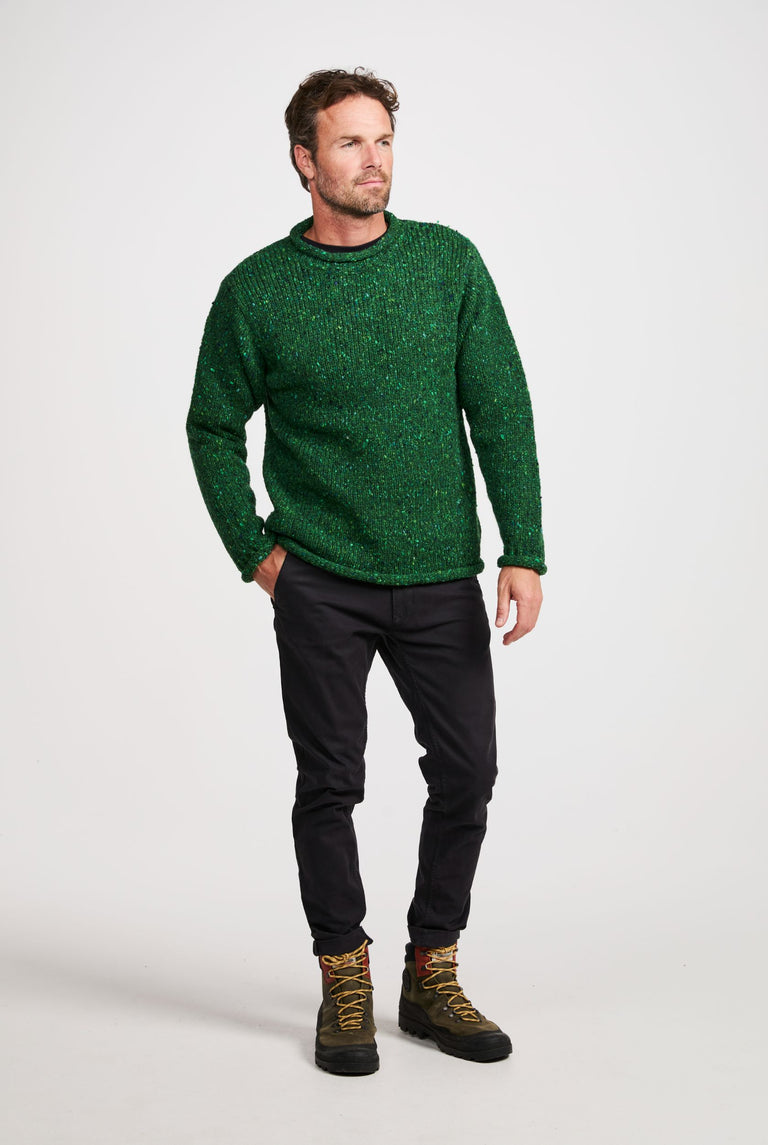 Raheen Tweed Roll Neck Mens Sweater - Bright Green