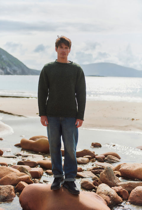 Raheen Tweed Roll Neck Mens Sweater - Green
