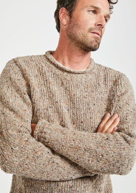 tweed,100% wool sweater, knitwear, men's sweater, roll neck jumper, aran wool, men's sweater, brown sweater