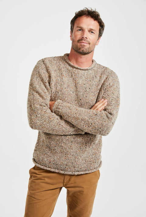 Raheen Tweed Roll Neck Mens Sweater - Oat