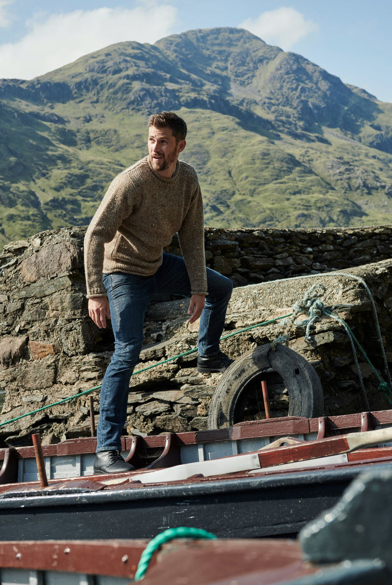 Raheen Tweed Roll Neck Mens Sweater - Oat