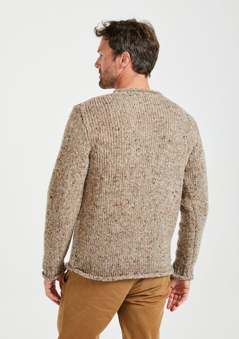 tweed,100% wool sweater, knitwear, men's sweater, roll neck jumper, aran wool, men's sweater,brown