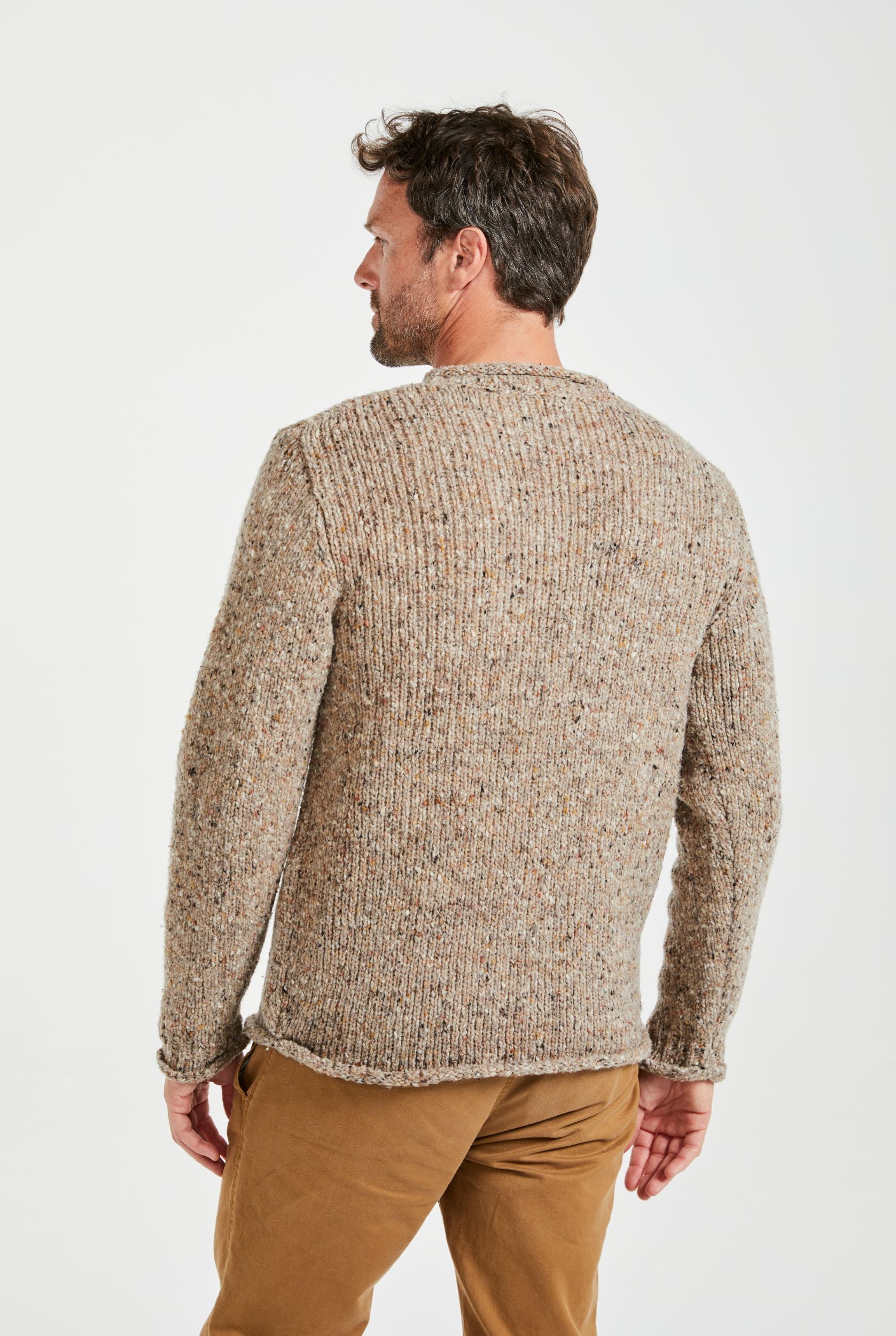 Raheen Tweed Roll Neck Mens Sweater - Oat
