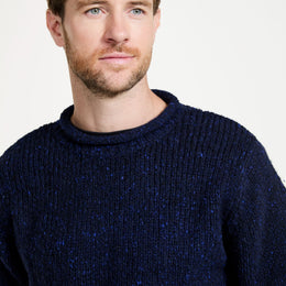 Pull col roulé en tweed Raheen pour homme - Bleu marine