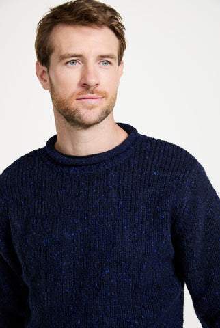 Raheen Tweed Roll Neck Mens Sweater - Navy