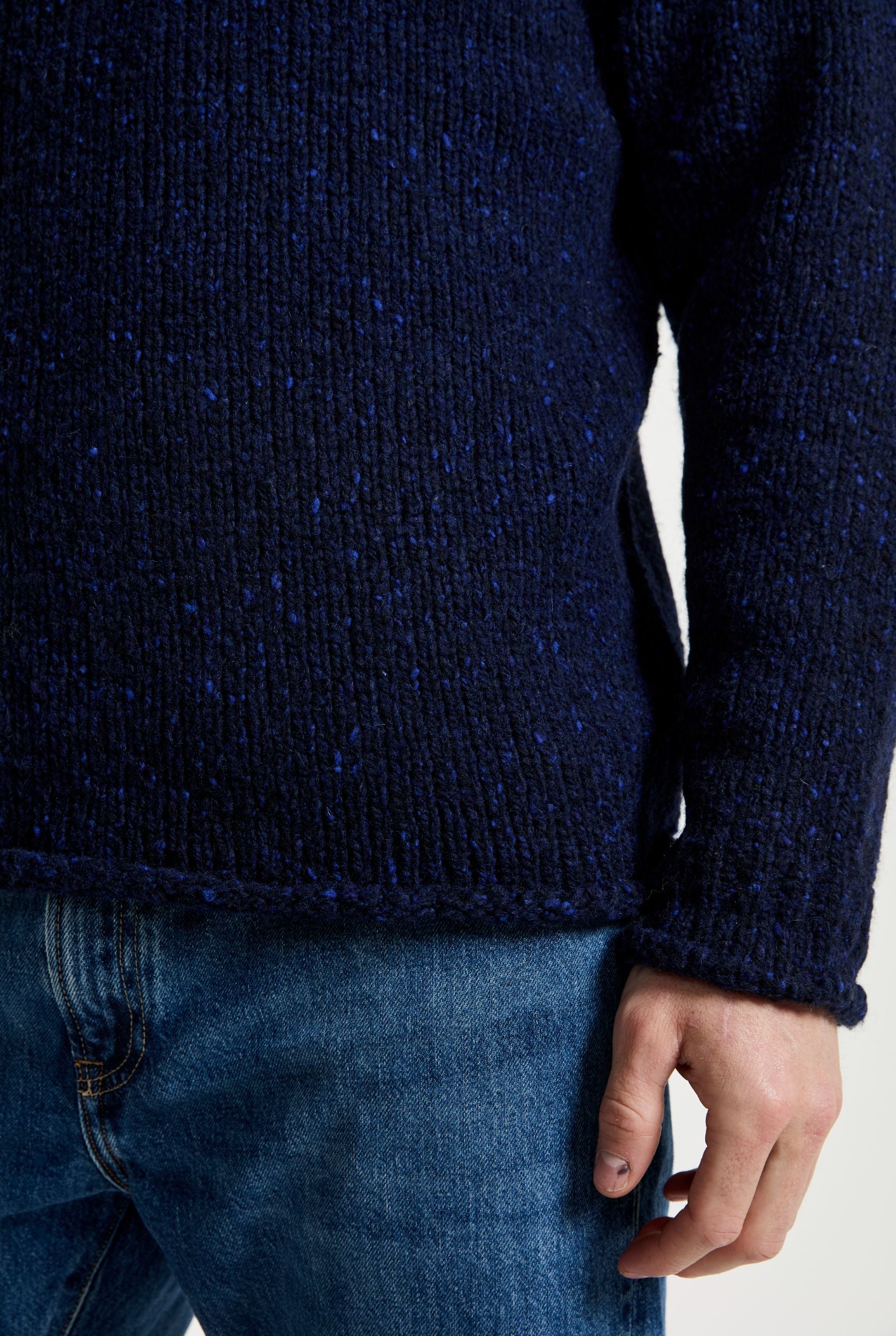Raheen Tweed Roll Neck Mens Sweater - Navy