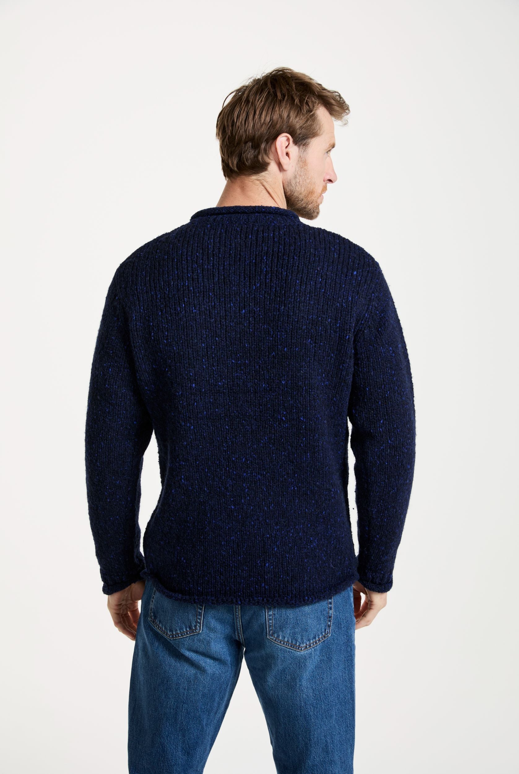 Raheen Tweed Roll Neck Mens Sweater - Navy