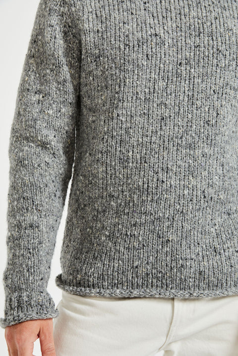 Raheen Tweed Roll Neck Mens Sweater - Light Grey