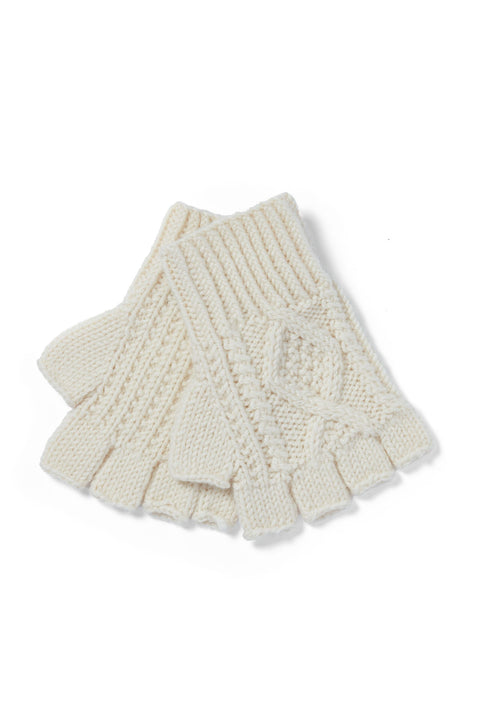 Killeany Aran Handknit Merino Fingerless Gloves - Cream