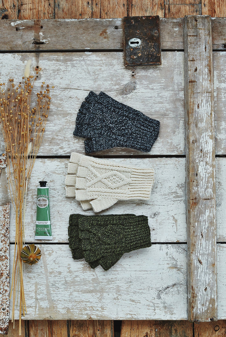 Killeany Aran Handknit Merino Fingerless Gloves - Green