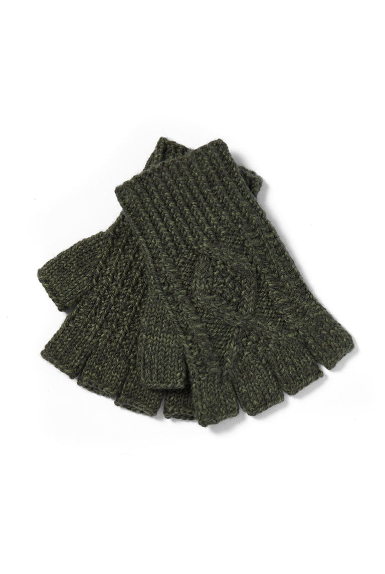 Killeany Aran Handknit Merino Fingerless Gloves - Green