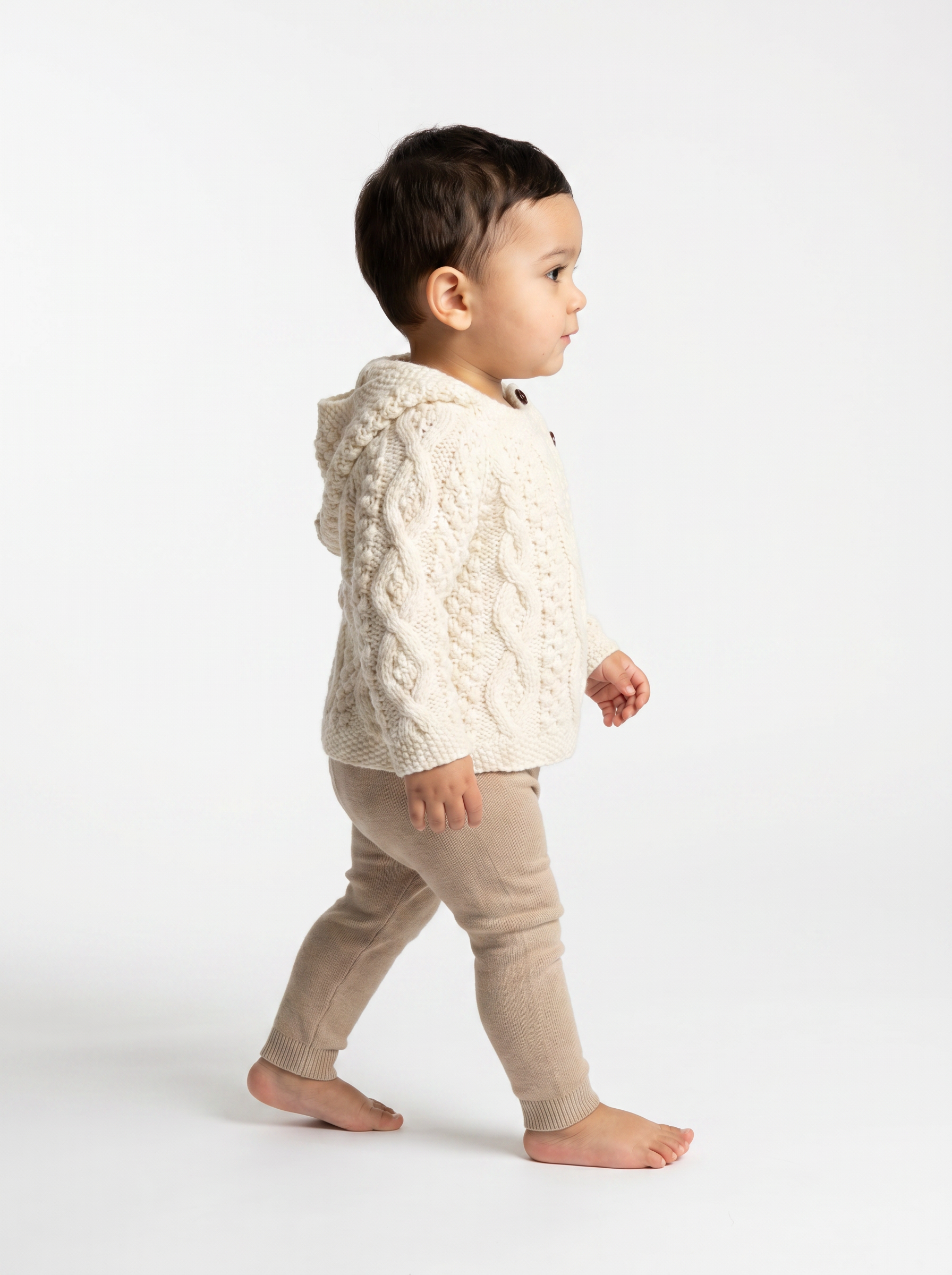 Shepley Baby Aran Wool Sweater with Hood - Cream