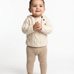 Shepley Baby Aran Wool Sweater with Hood - Cream