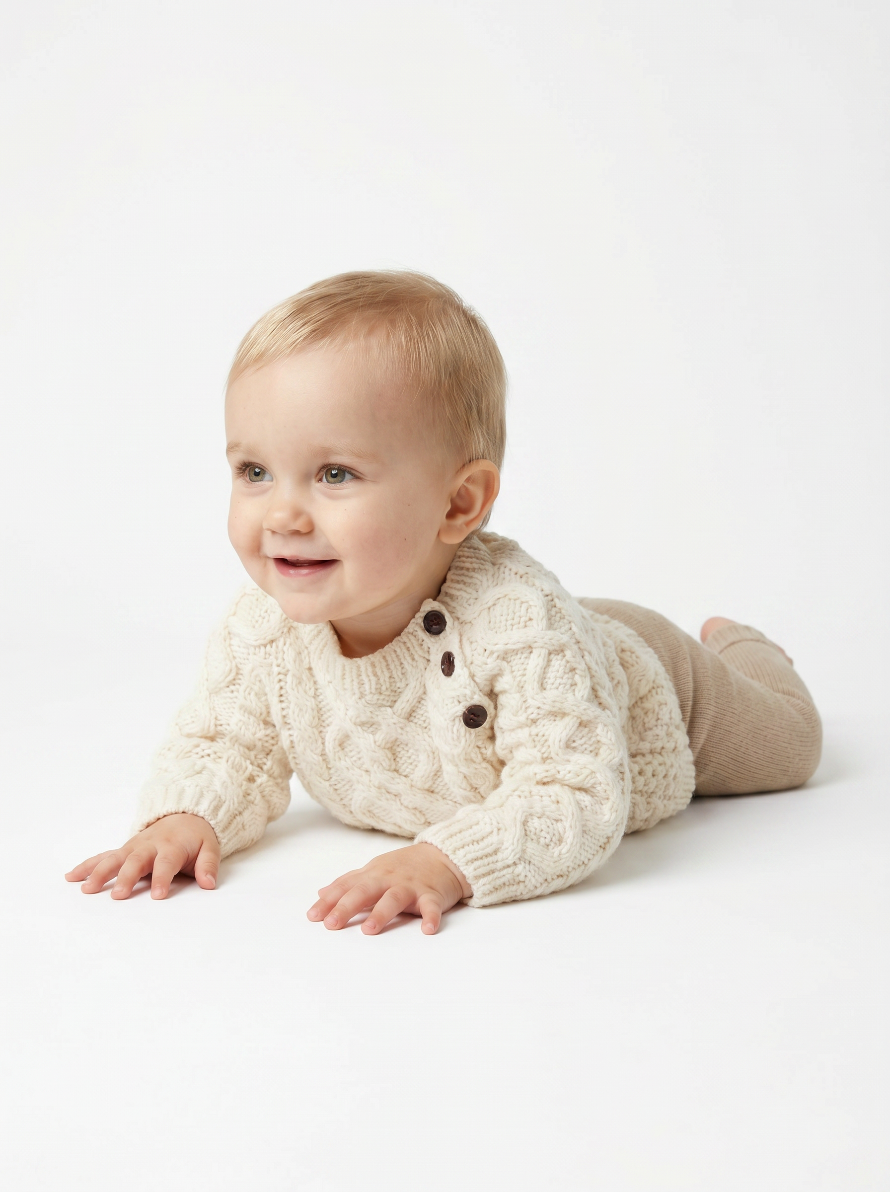 Shepley Baby Aran Wool Crew Neck Sweater - Cream