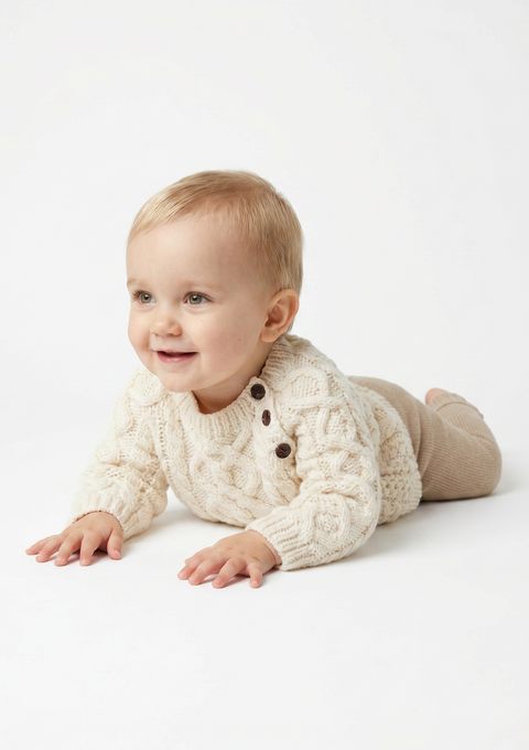 Shepley Baby Aran Wool Crew Neck Sweater - Cream