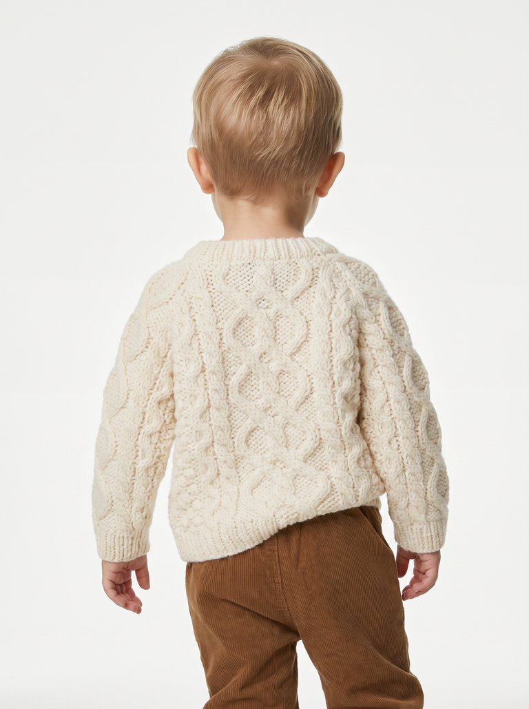 Shepley Baby Aran Wool Crew Neck Sweater - Cream