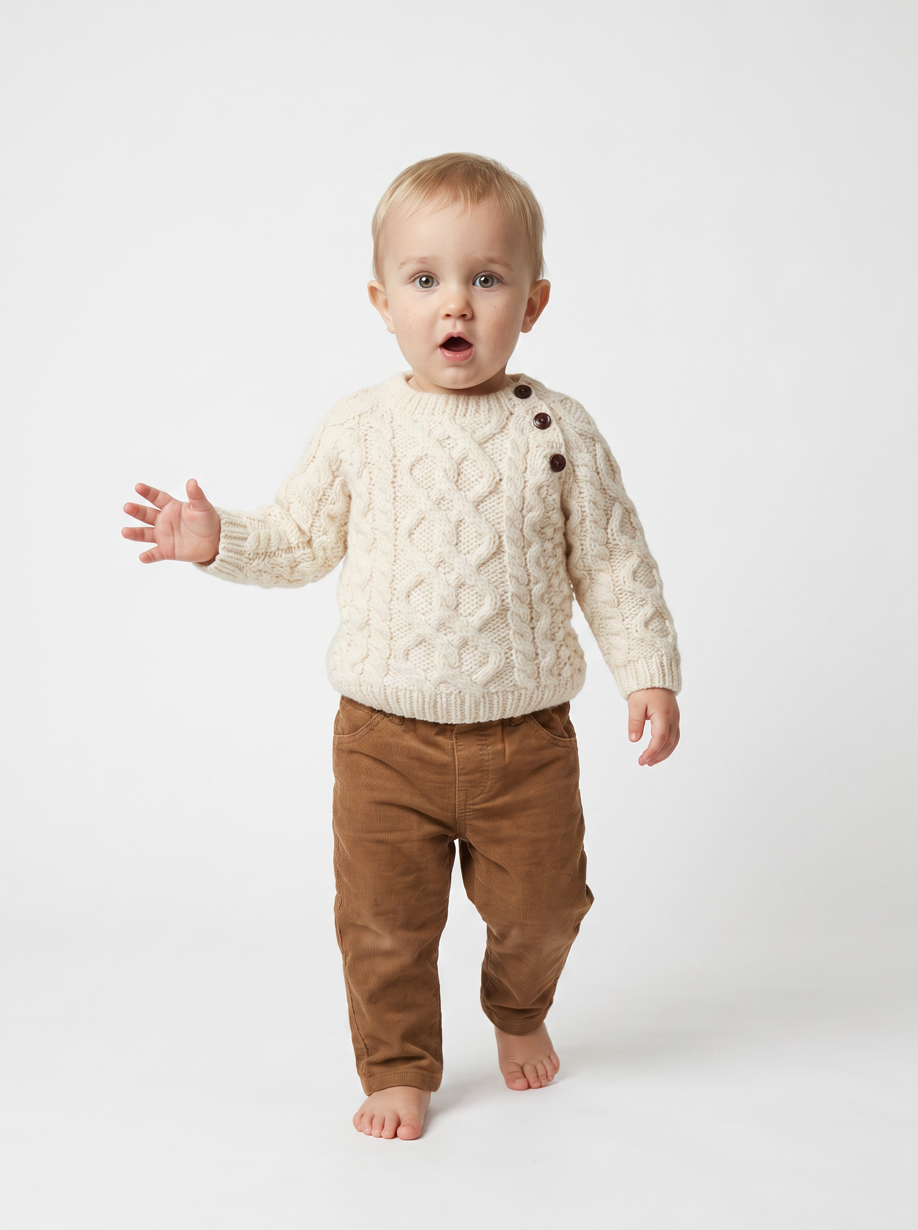 Shepley Baby Aran Wool Crew Neck Sweater - Cream