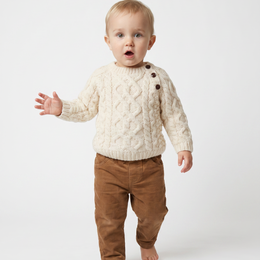 Shepley Baby Aran Wool Crew Neck Sweater - Cream