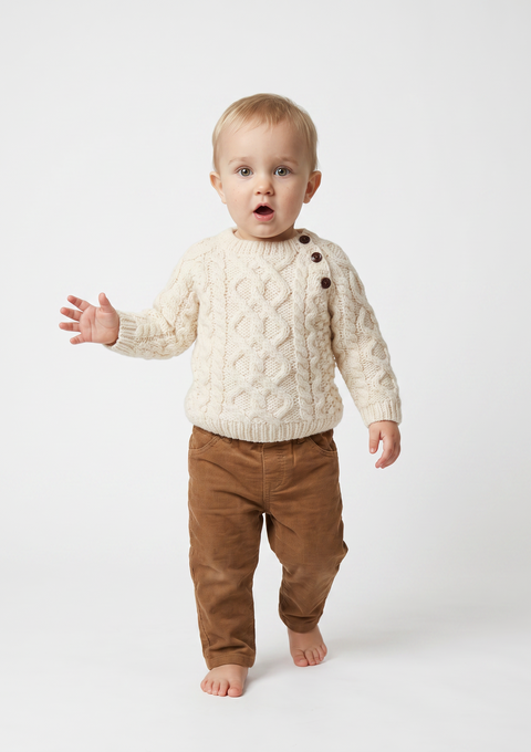 Shepley Baby Aran Wool Crew Neck Sweater - Cream