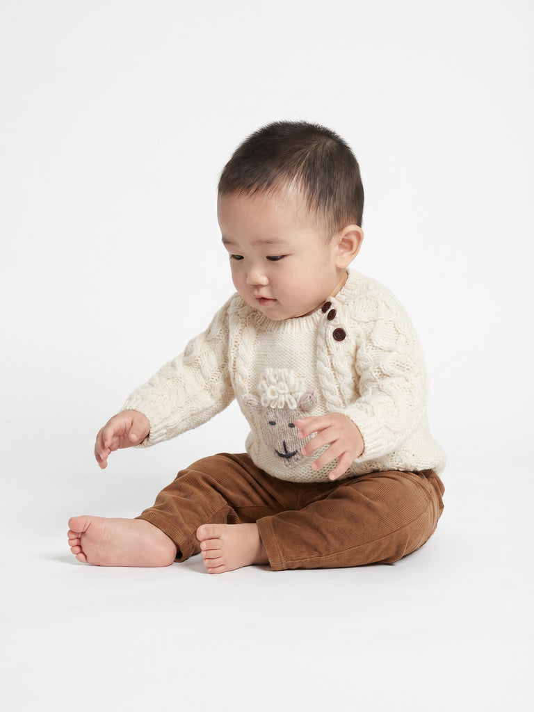 Pull ras du cou en laine Aran pour bébé Shepley Character - Crème