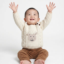Pull ras du cou en laine Aran pour bébé Shepley Character - Crème