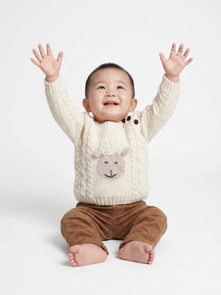 Pull ras du cou en laine Aran pour bébé Shepley Character - Crème