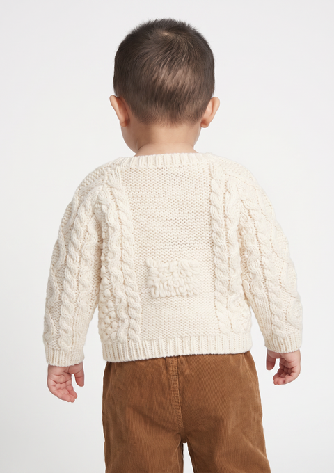 Shepley Character Baby Aran Wool Crew Neck Sweater - Cream