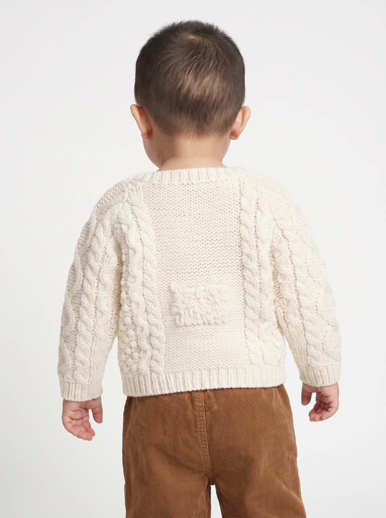 Pull ras du cou en laine Aran pour bébé Shepley Character - Crème