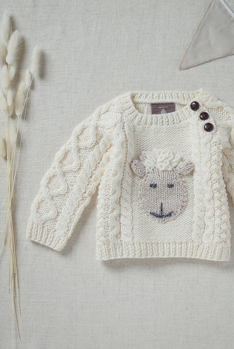 Shepley Character Baby Aran Wool Crew Neck Sweater Cream
