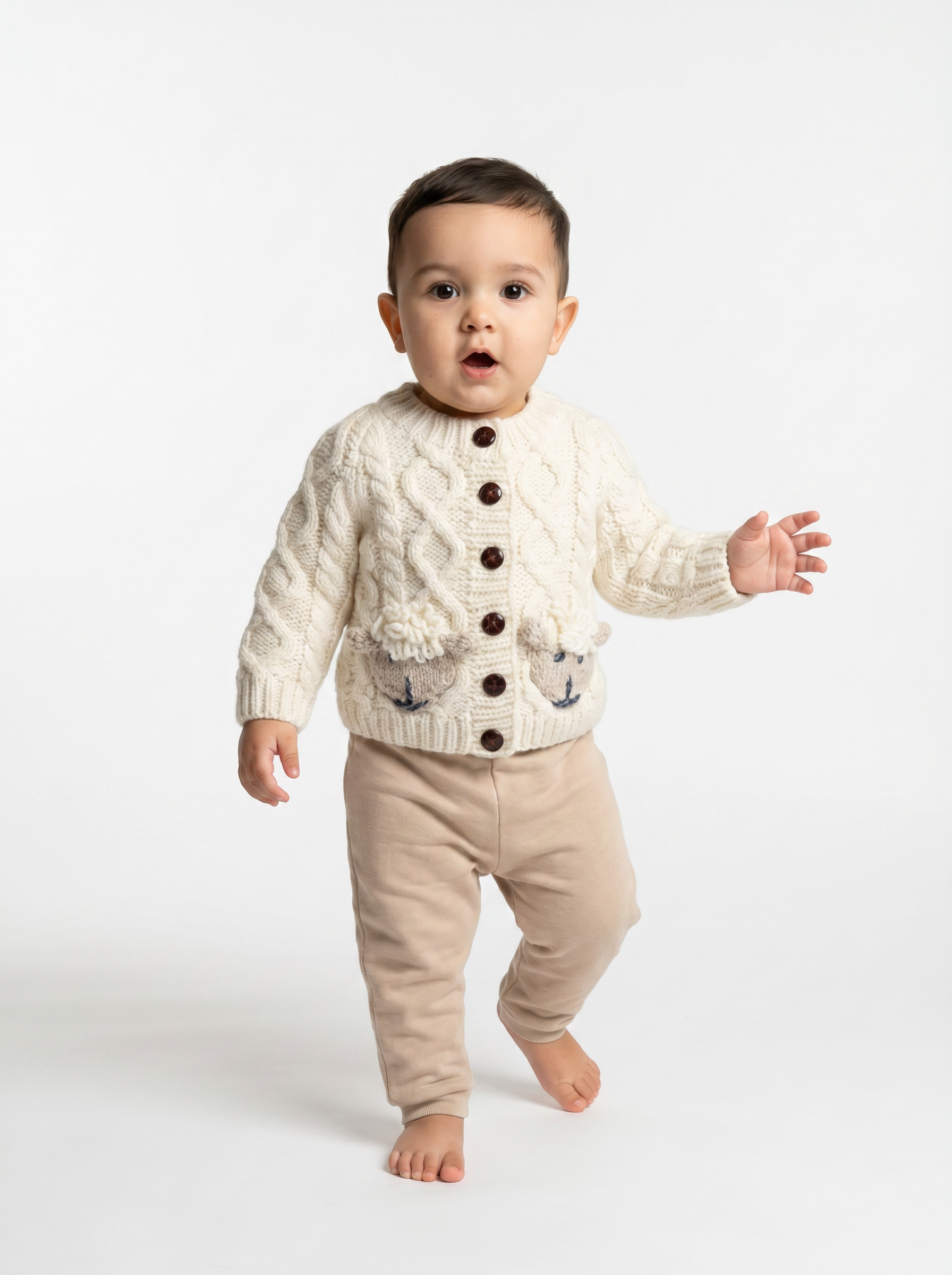 Shepley Baby Aran Wool Cardigan - Cream