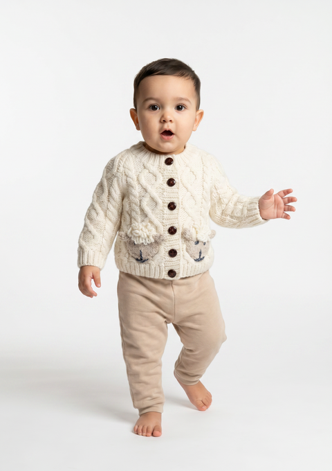 Shepley Baby Aran Wool Cardigan - Cream