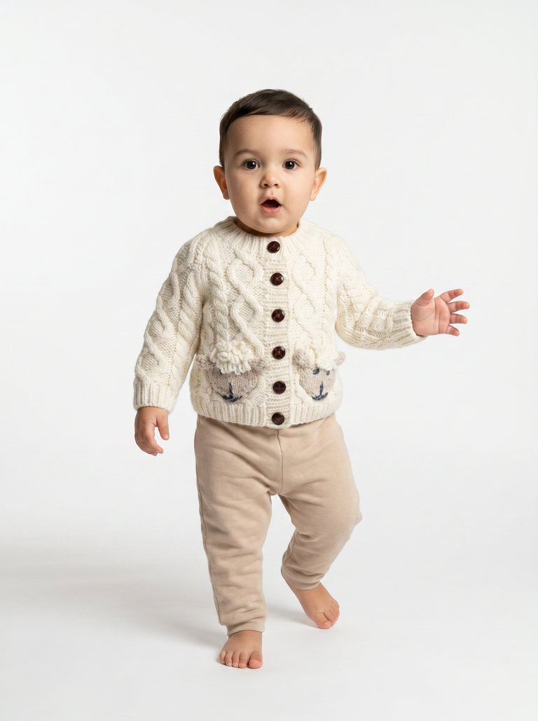 Gilet Shepley Baby en laine Aran - Crème
