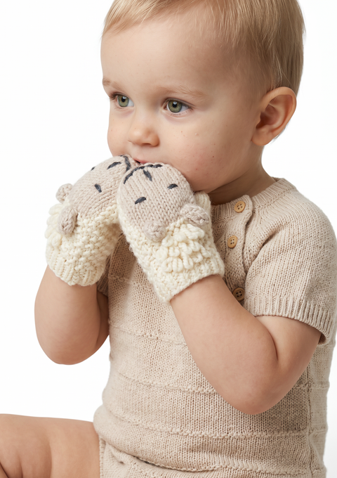 Shepley Baby Aran Wool Mittens - Cream
