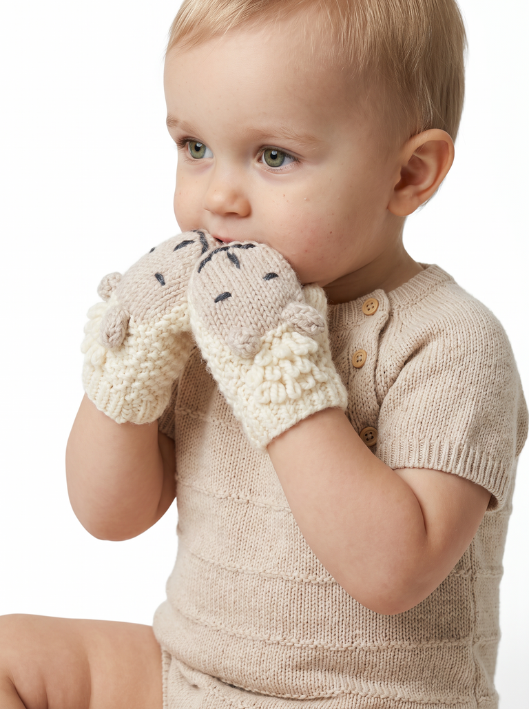 Shepley Baby Aran Wool Mittens - Cream