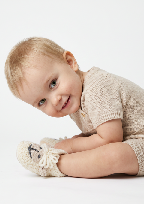 Shepley Baby Aran Wool Booties- Cream