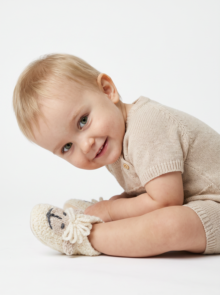 Shepley Baby Aran Wool Booties- Cream