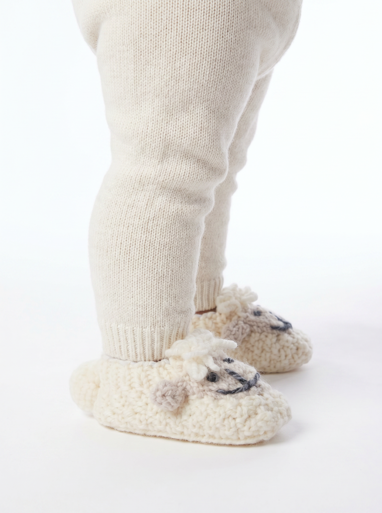 Shepley Baby Aran Wool Booties- Cream